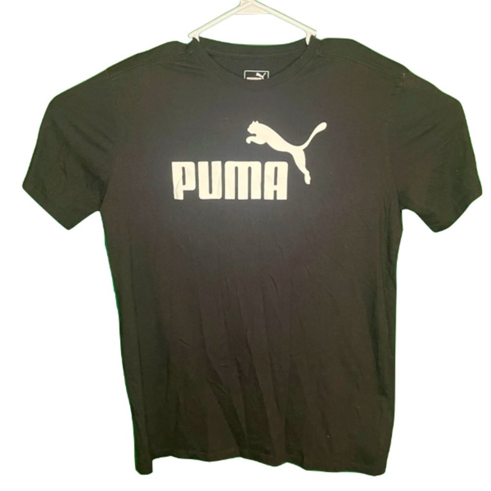 Puma Cat Logo Soft Black Short Sleeve Tee Shirt Size Medium